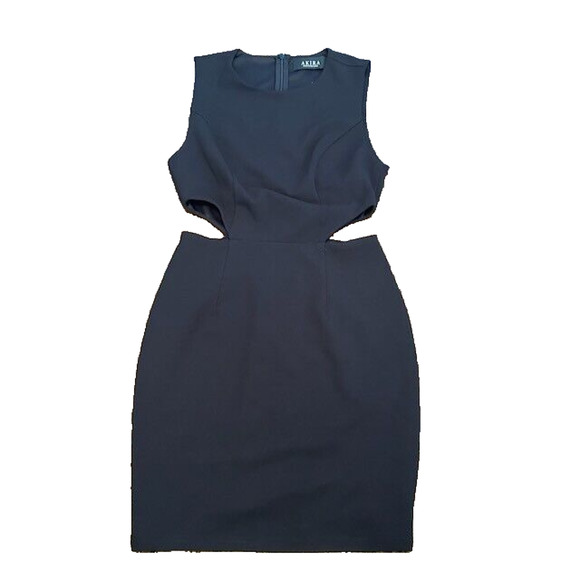 Akira Sheath Dress Sleeveless Cut Out Sides Knee Length Lined Black Small NWT - Picture 1 of 9